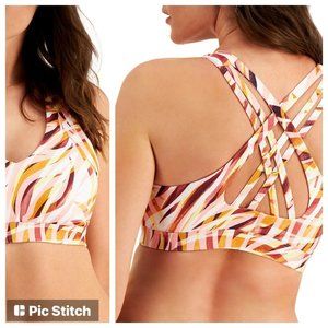 Ideology Womens Sports Bra Orange Floral Stretch Lined Crossback Cutout M New